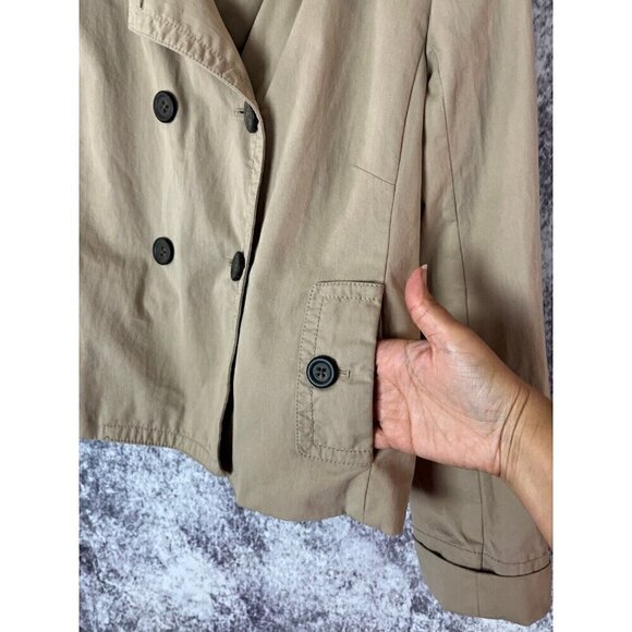 J. Crew Jacket Womens Sz 4 Khaki Pea Coat Double Breasted Cotton Stretch Preppy - Picture 5 of 12